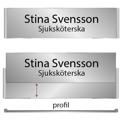 Drop -flyttbar namnskylt med titel.