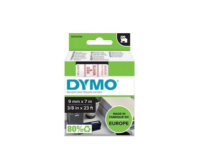 Tape DYMO D1 9mm röd på vit