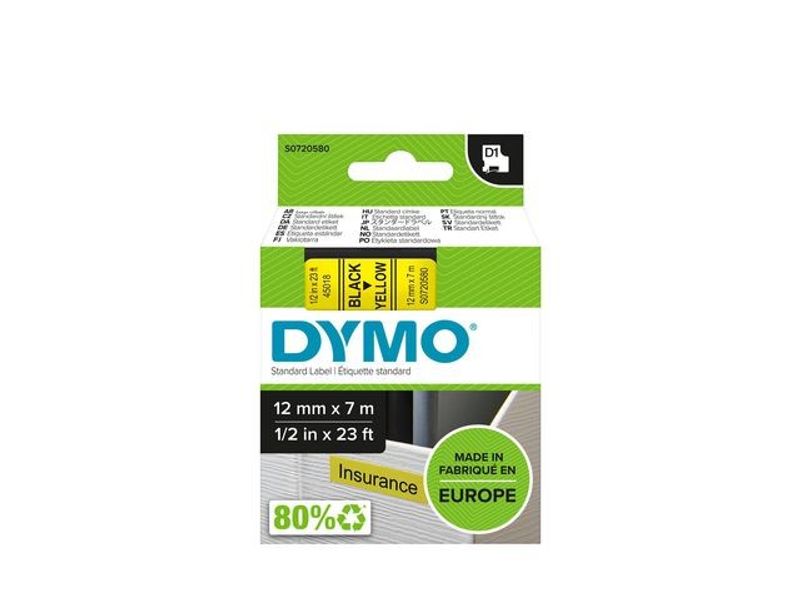 Tape DYMO D1 12mm svart på gul