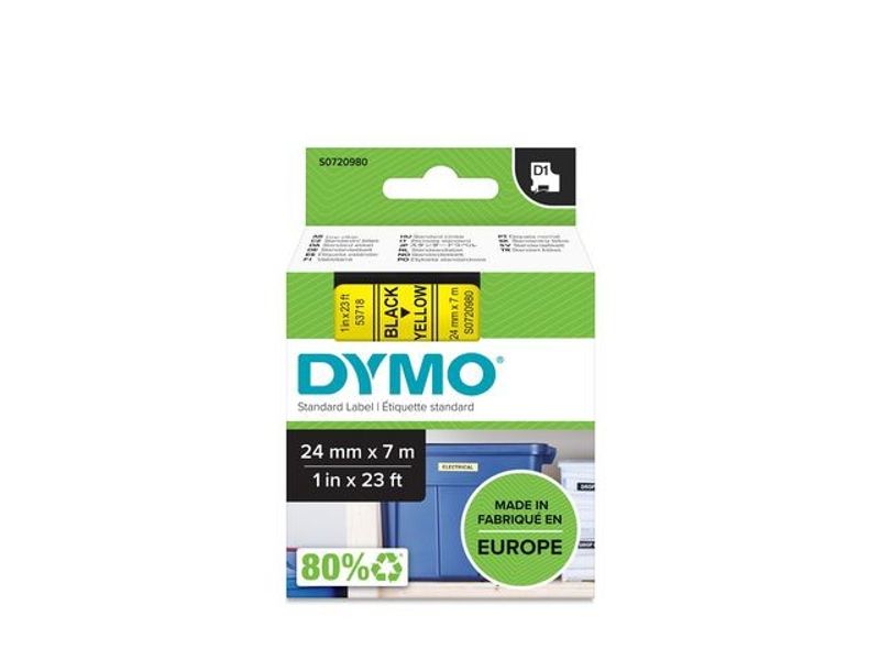 Tape DYMO D1 24mm svart på gul