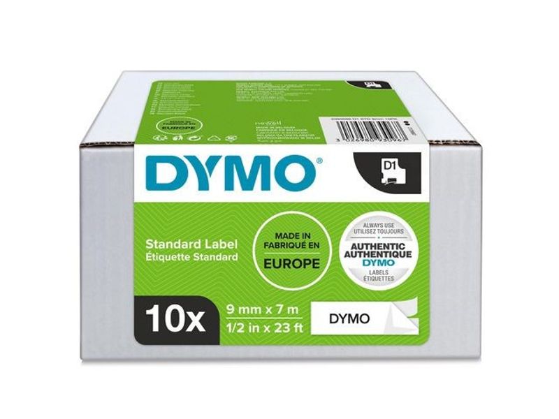 Tape DYMO D1 9mm svart på vit 10/fp