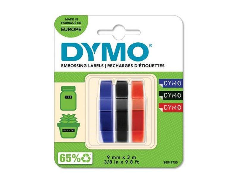 Präglingsband DYMO 9mmx3m r-b-s 3/fp