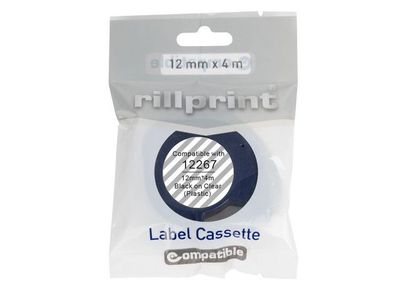 Tape plast 12mmx4m svart på transp