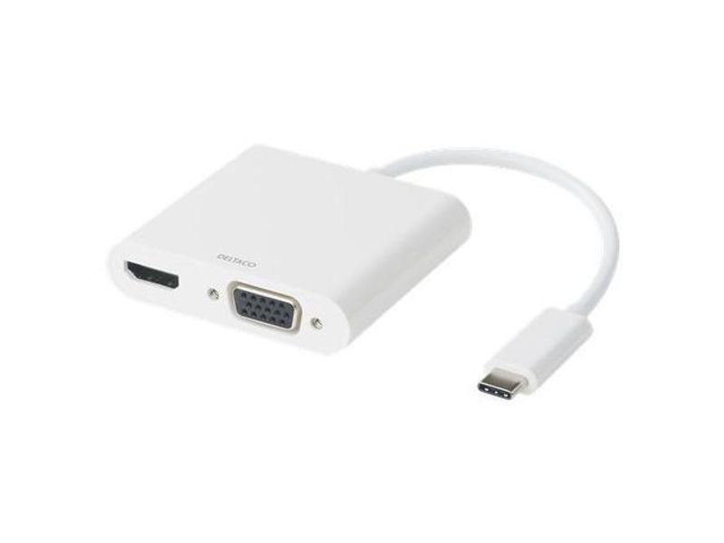 Adapter DELTACO HDMI/VGA/ljud/USB-C vit