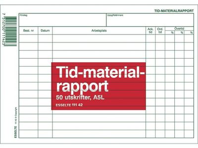 Blankett tid- och materialrapport A5L