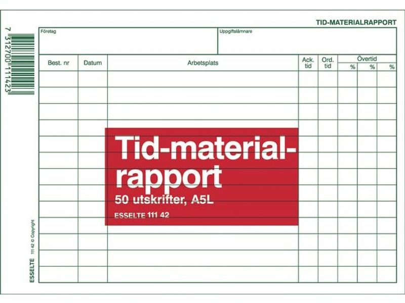 Blankett tid- och materialrapport A5L