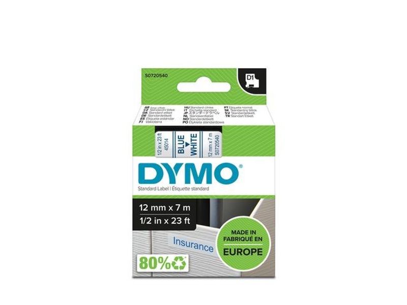 Tape DYMO D1 12mm blå på vit