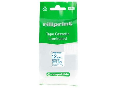 Tape 12mm TZe-233 blå på vit