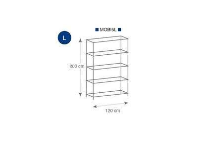 Hylla ALBA 5 hyllplan 200x120x35cm krom