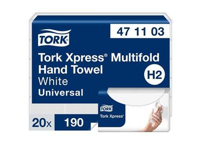 Handduk TORK Uni H2 2-lag vit 3800/fp