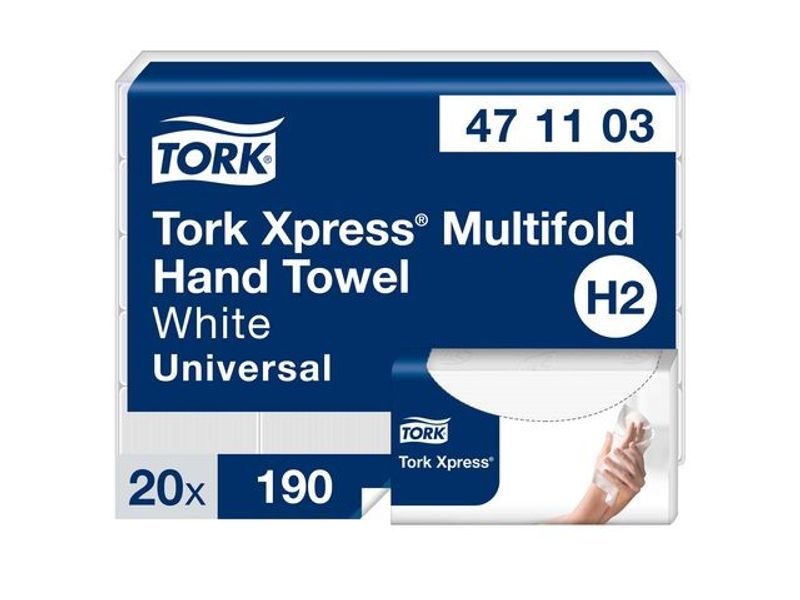 Handduk TORK Uni H2 2-lag vit 3800/fp