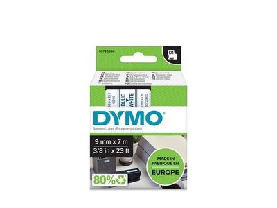 Tape DYMO D1 9mm blå på vit