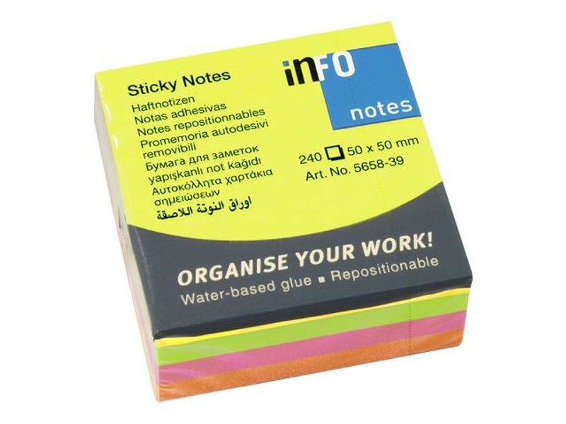 Notes INFO NOTES kub 50x50mm neon