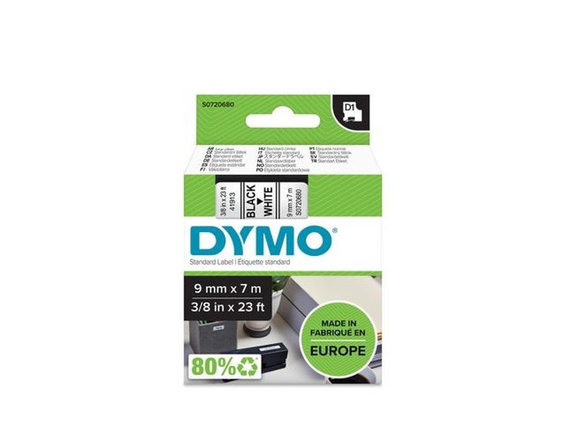 Tape DYMO D1 9mm svart på vit