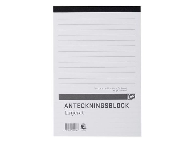 Anteckningsblock A5 100 blad perf linj