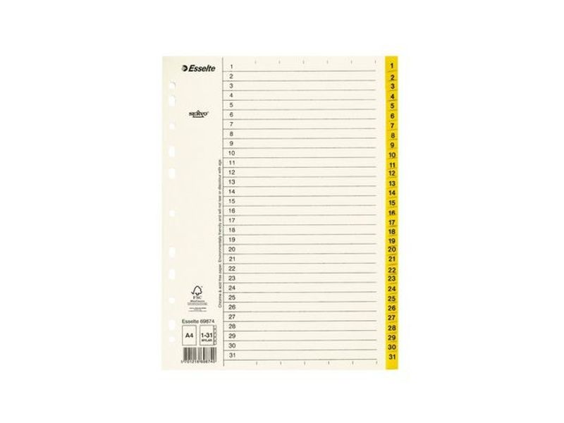 Pappregister Servo A4 1-31 gul flik