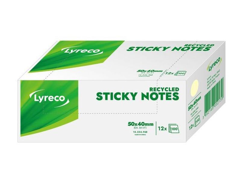 Notes LYRECO recycled 38x51mm gul 12/fp