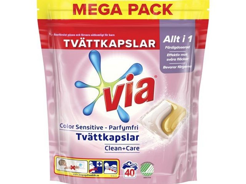 Tvättkapslar VIA Duo Color Sens. 40/fp