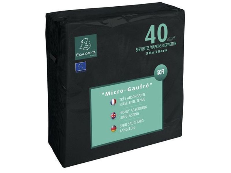 Servett 2-lags EXACO 38x38cm svart 40/fp