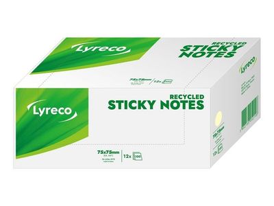 Notes LYRECO recycled 76x76mm gul 12/fp