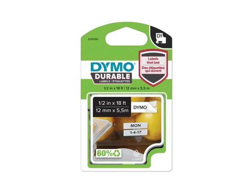 Tape DYMO Durable D1 12mm svart på vit