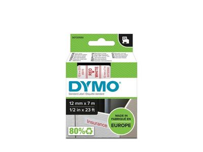 Tape DYMO D1 12mm röd på vit