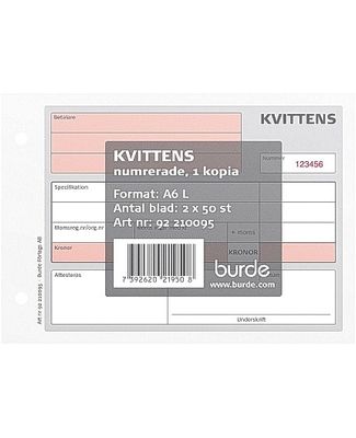 Blankett kvittens A6L 2x50 blad kopia