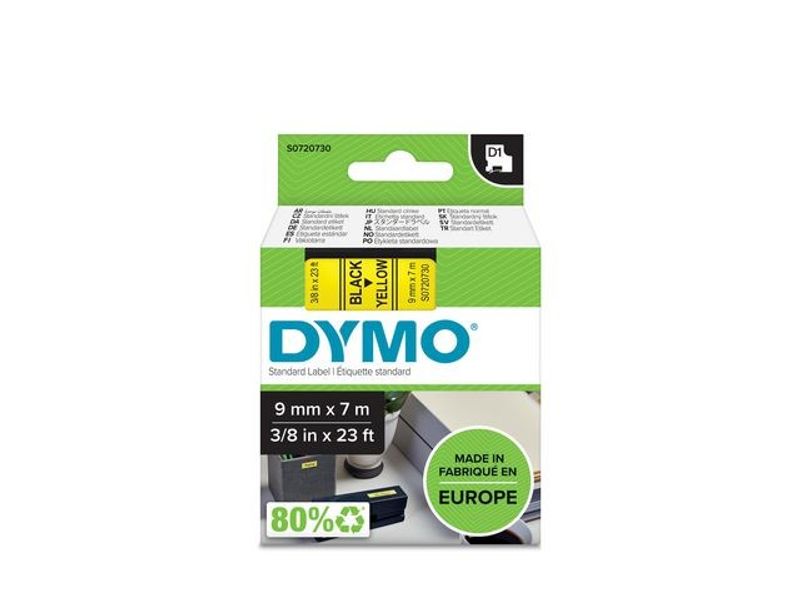 Tape DYMO D1 9mm svart på gul