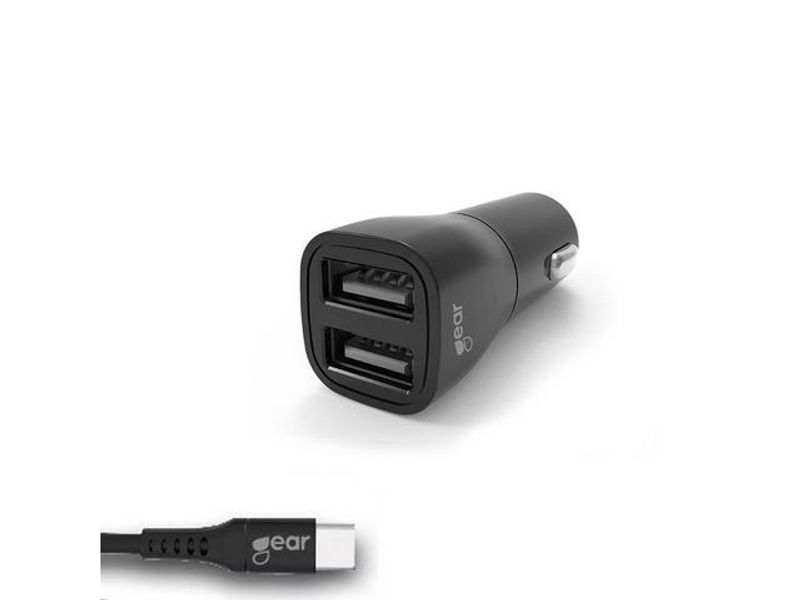 Laddare Bil GEAR 2xUSB 3.4A USB-C 2.0 1m