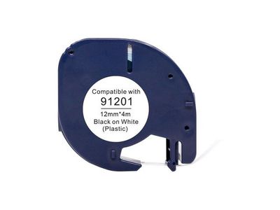Tape plast 12mmx4m svart på vit