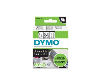 Tape DYMO D1 9mm svart på klar