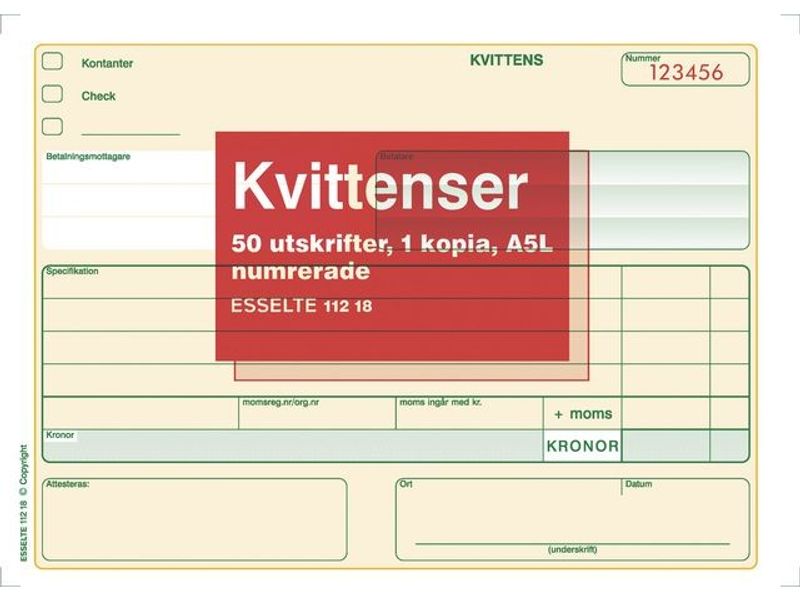 Blankett kvittens numrerad A5L 2x50 blad