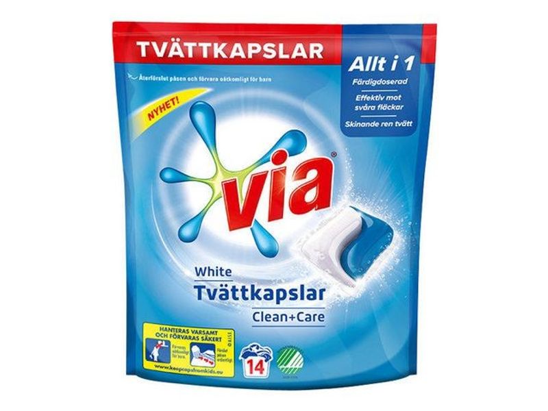 Tvättkapslar VIA White Clean+Care 14/fp