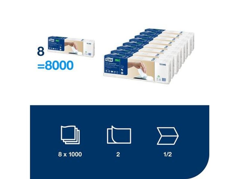 Servett TORK Pre N4 2-lag vit 500/fp