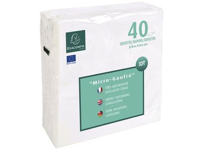 Servett 2-lags EXACO 38x38cm vit 40/fp