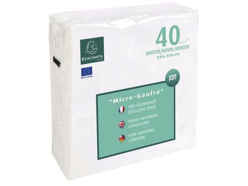 Servett 2-lags EXACO 38x38cm vit 40/fp
