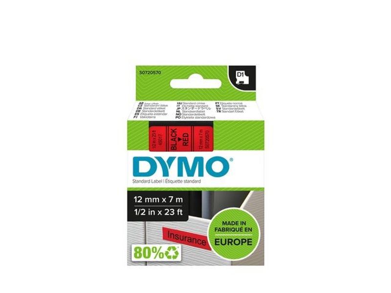 Tape DYMO D1 12mm svart på röd