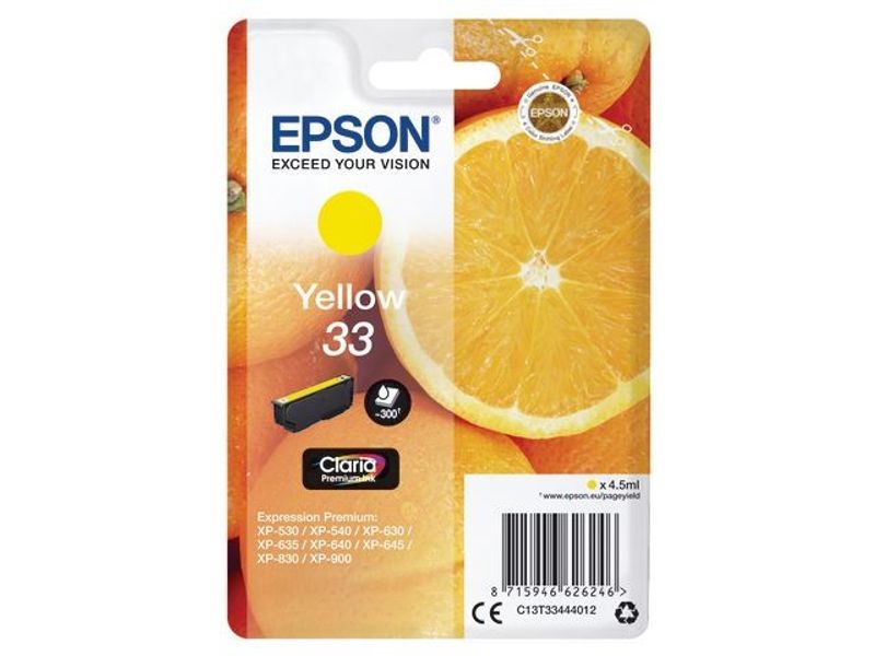 Bläckpatron EPSON C13T33444012 gul