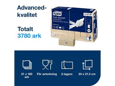 Handduk TORK Adv H2 2-lag natur 3780/fp