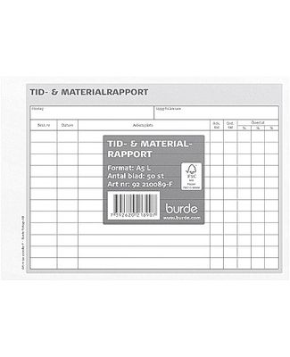 Blankett tid- och materialrapport A5L