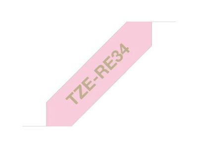 Tape BROTHER TZERE34 12mm Guld på Rosa