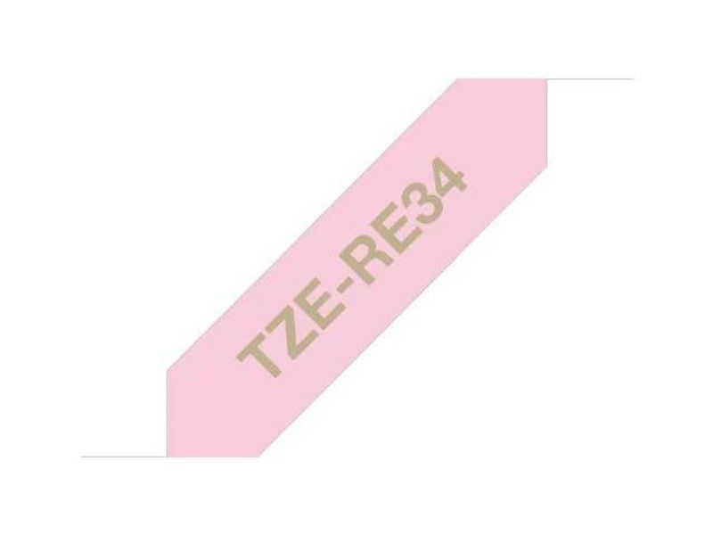 Tape BROTHER TZERE34 12mm Guld på Rosa