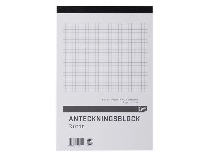 Anteckningsblock A5 100 blad perf rutat