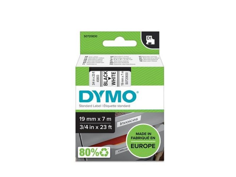 Tape DYMO D1 19mm svart på vit