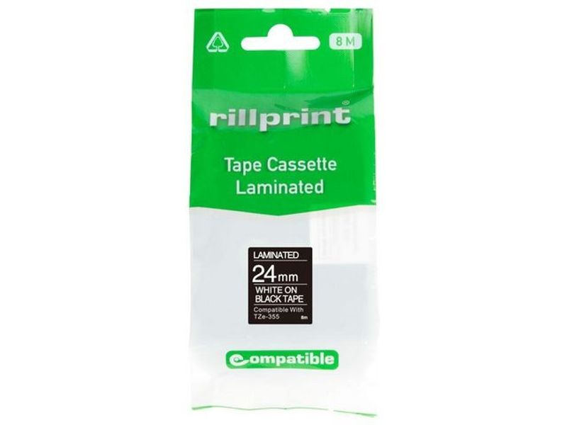 Tape 24mm TZe-355 vit på svart