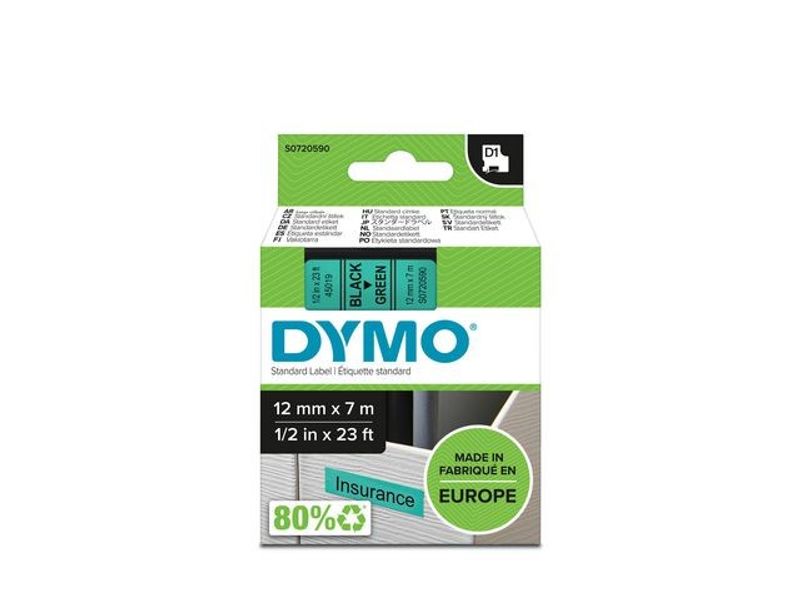 Tape DYMO D1 12mm svart på grön