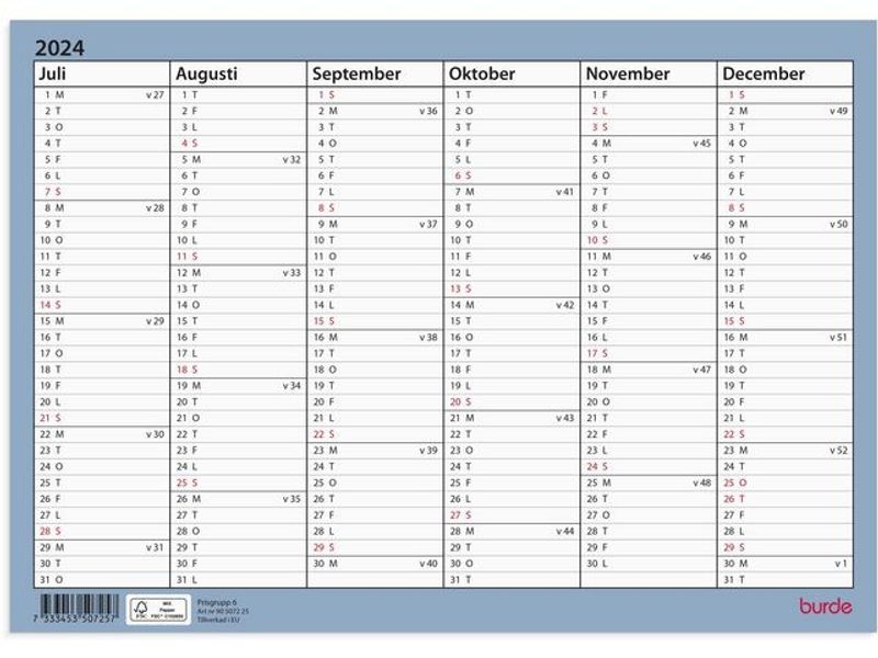 Väggkalender Väggblad A4 24/25