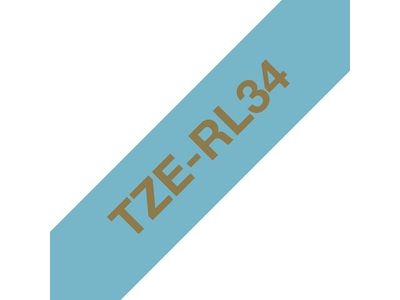 Tape BROTHER TZERL34 12mm guld på l-blå