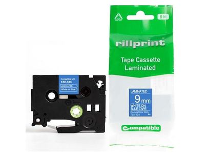 Tape 9mm TZe-525 vit på blå