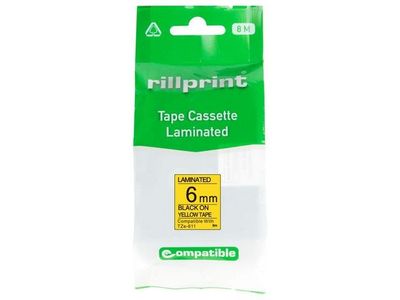 Tape 6mm TZe-611 svart på gul